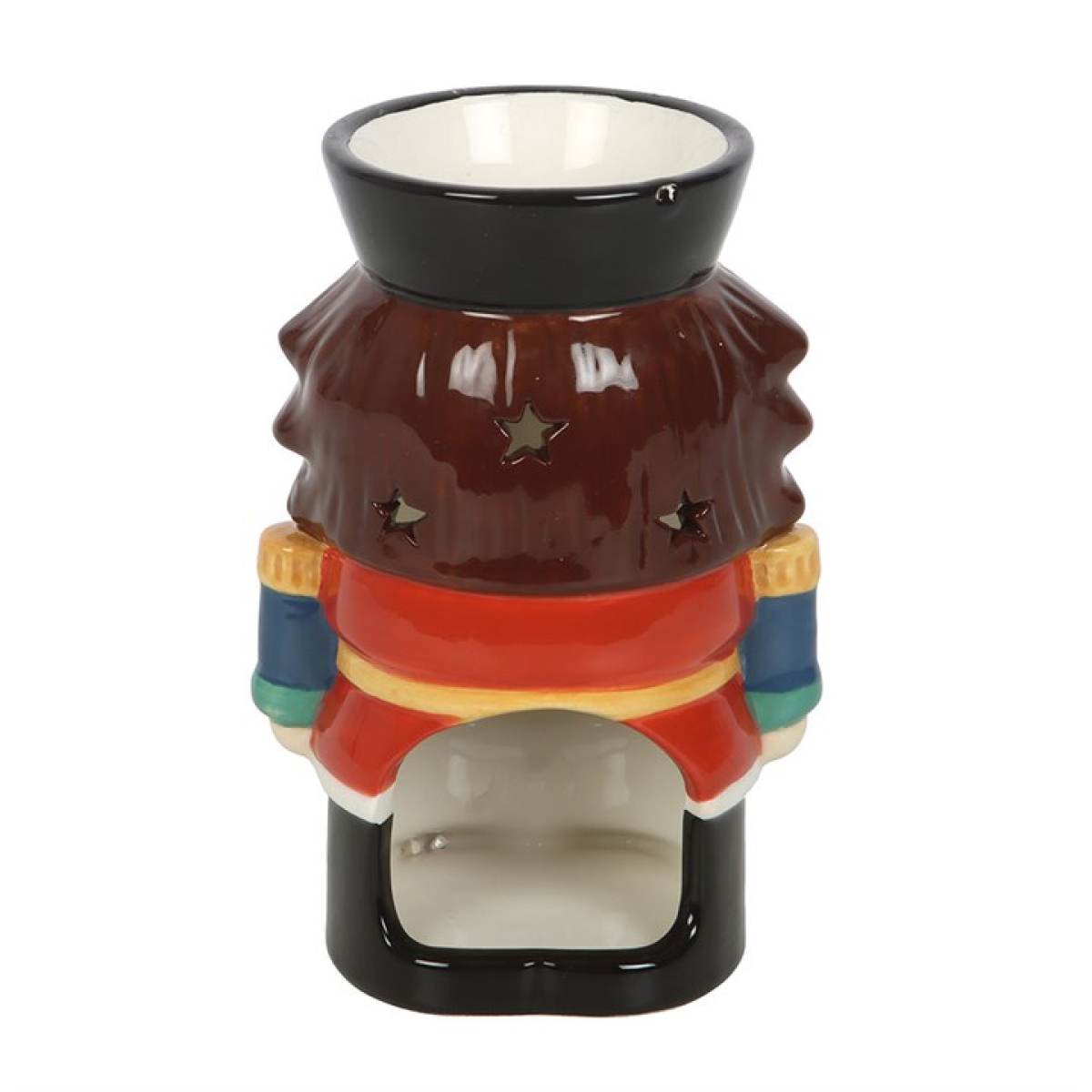 Ceramic wax melter and oil burner, shaped like an adorable nutcracker.