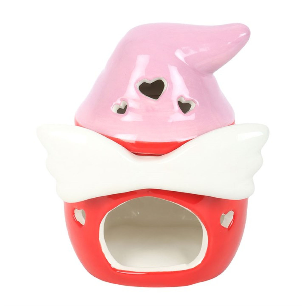 Cupid style scandi gonk ceramic wax melter and oil burner with removable hat, wings and love letter.