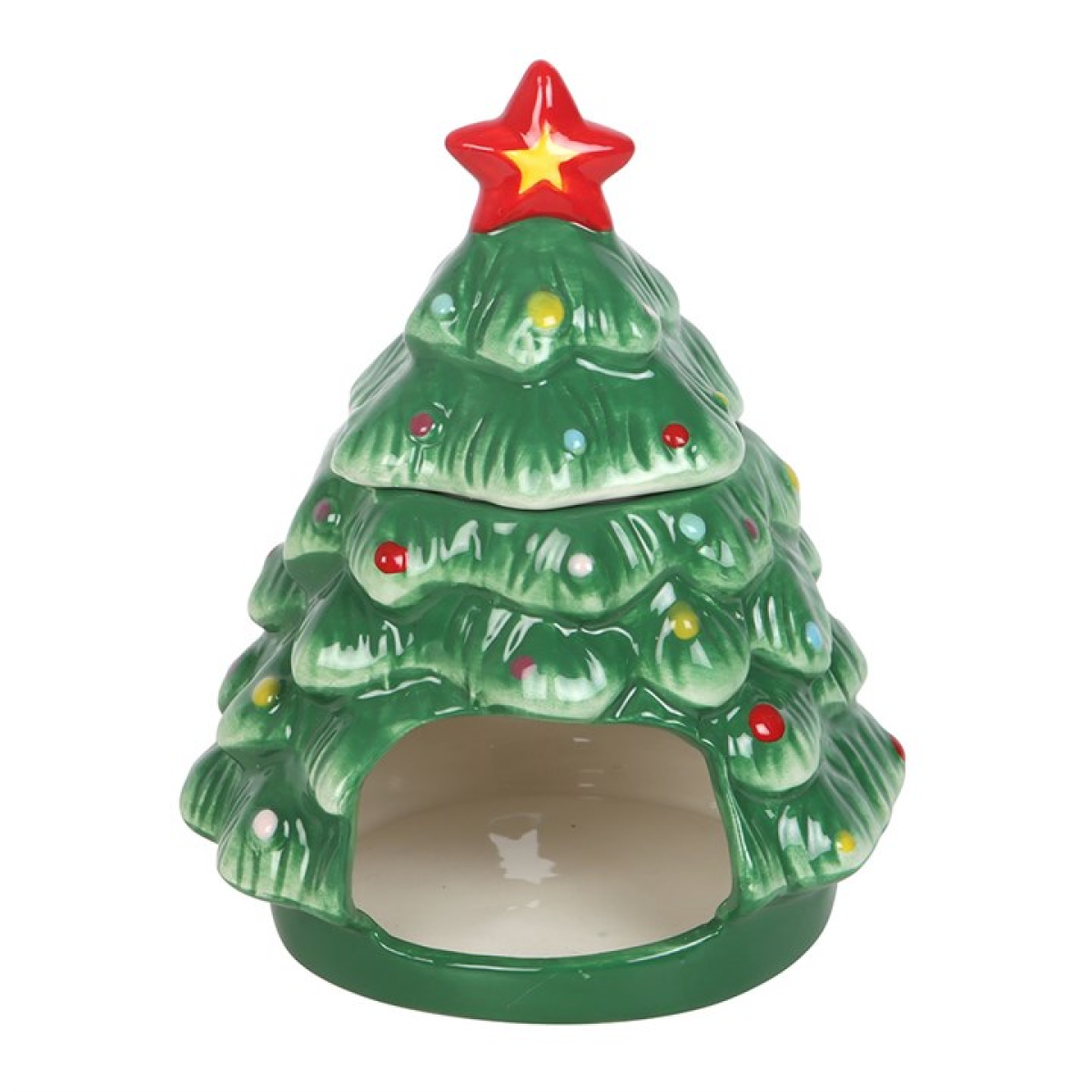 Ceramic wax melter and oil burner, shaped like a classic Christmas tree.
