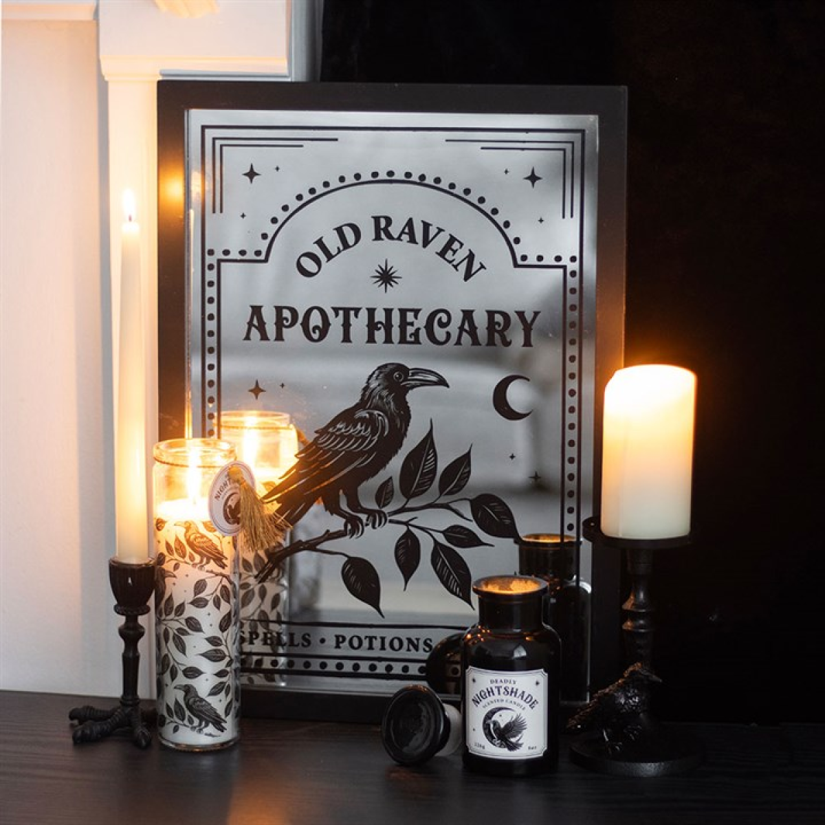 'Mystic Raven' Pillar Candle Holder