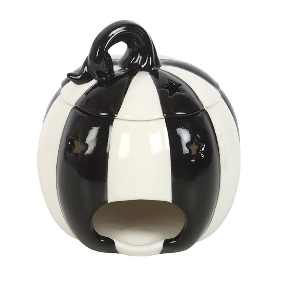 Black and White Striped Pumpkin Ceramic Wax Melter I Oil Burner