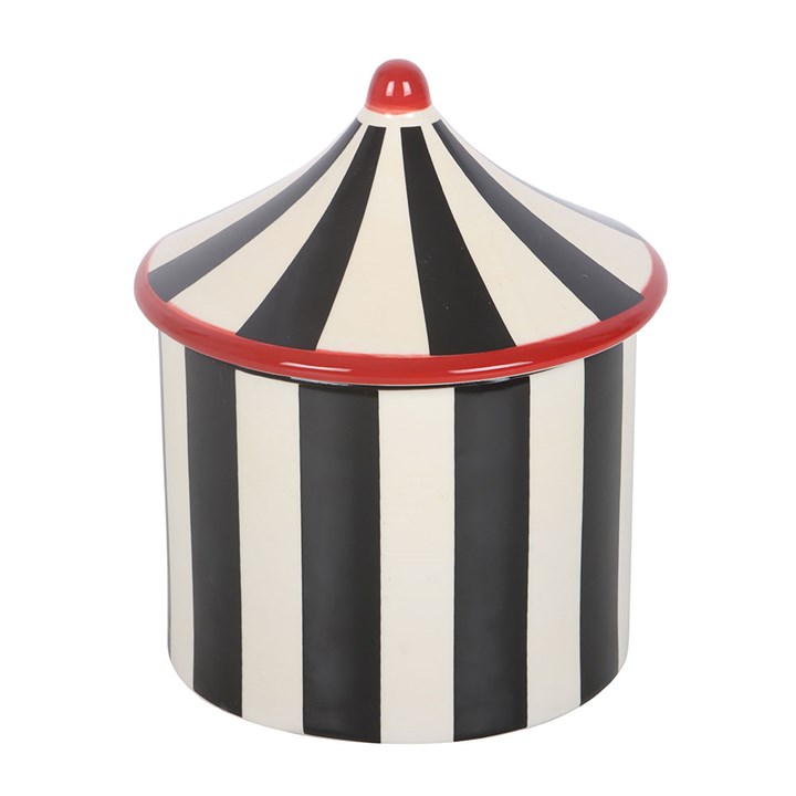 Monochrome striped circus tent ceramic wax melter and oil burner.