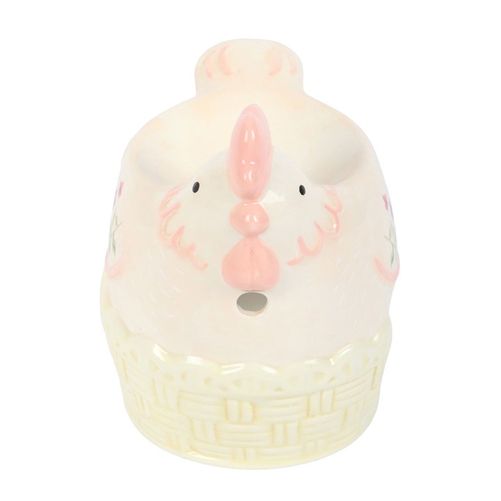 Traditional egg-basket hen shaped ceramic wax melter and oil burner.