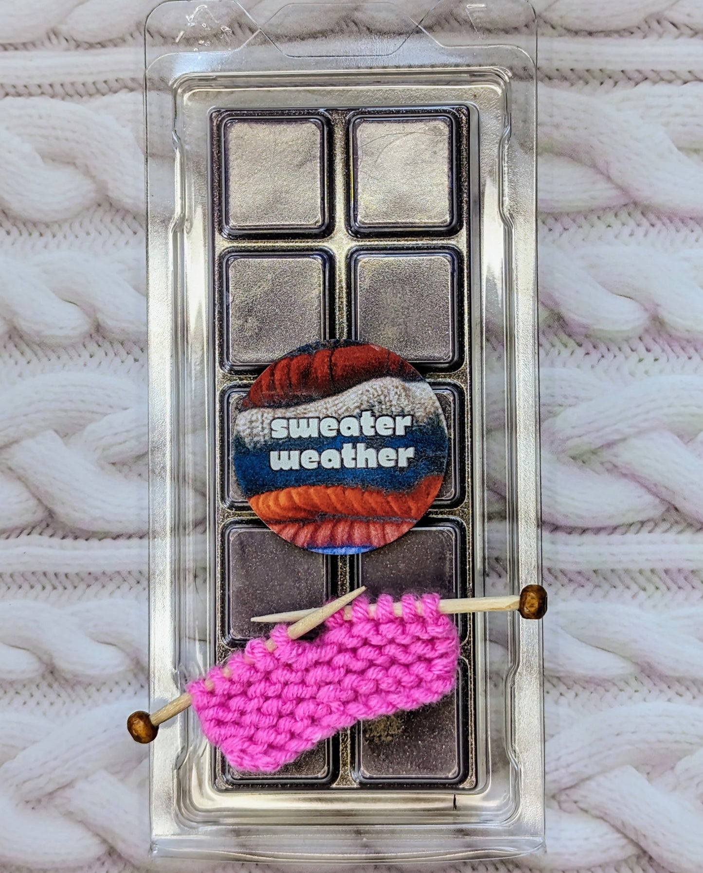 Sweater Weather coconut wax melt. Deep purple snap bar with metallic grey shimmer accents.