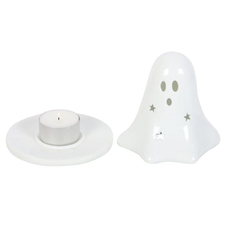 Ghost shaped ceramic incense cone burner. Can also be used with tea lights.