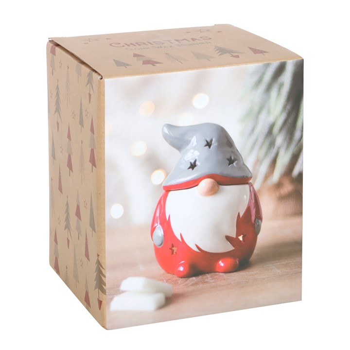 Christmas themed Scandi Gonk ceramic wax melter and oil burner. Presented in a themed box.