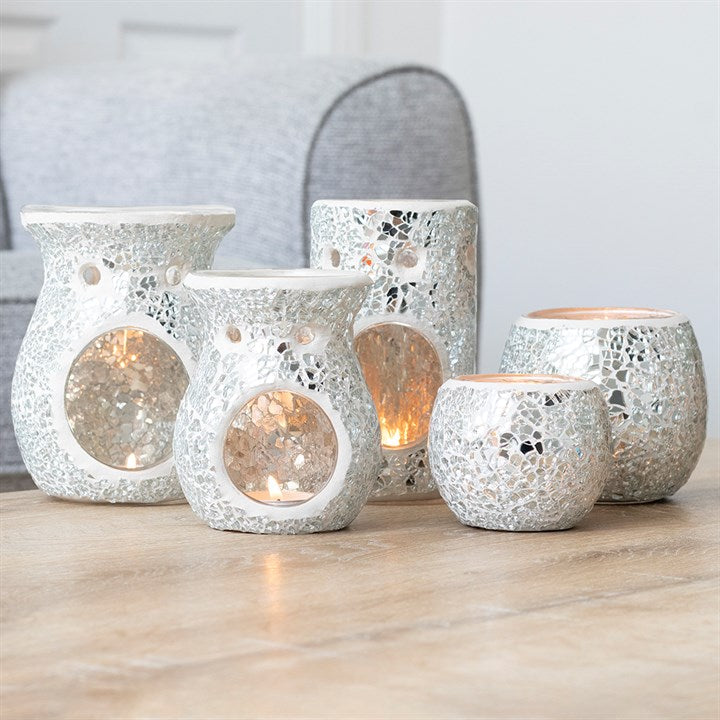 Silver Crackle Glass Pillar Wax Melter I Oil Burner