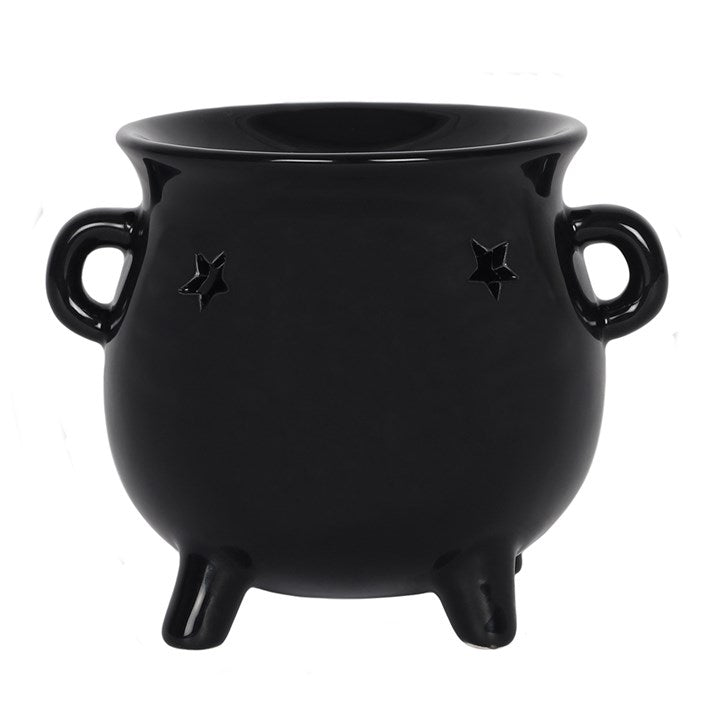 Black ceramic wax melter and oil burner shaped like a classic witch's cauldron.