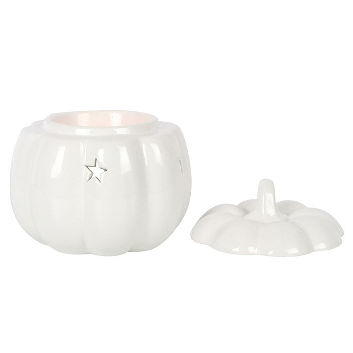 White ceramic pumpkin shaped wax melter and oil burner.