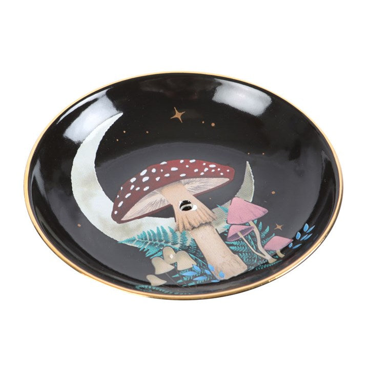 Ceramic incense dish with gothic forest mushroom design, for use with sticks and cones.