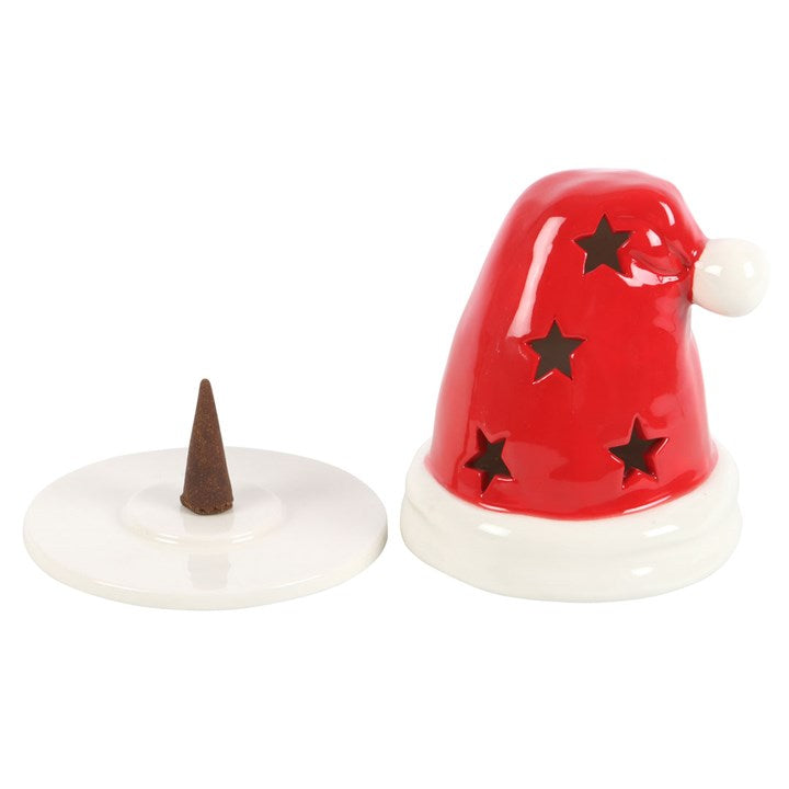 Red Santa hat shaped incense cone burner. Can also be used with tea lights.