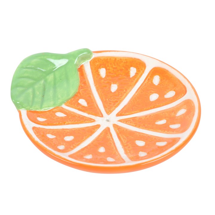 Ceramic orange slice incense dish for sticks and cones.