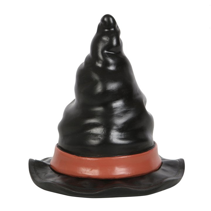 Witches hat shaped ceramic incense cone burner. Reverse view.