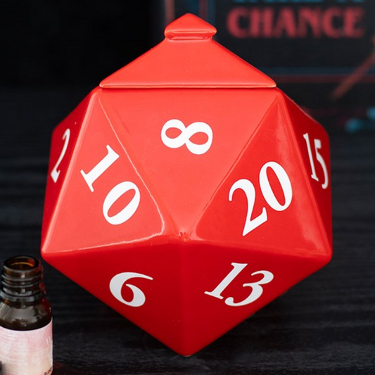 D20 dice shaped ceramic wax melter and oil burner. 