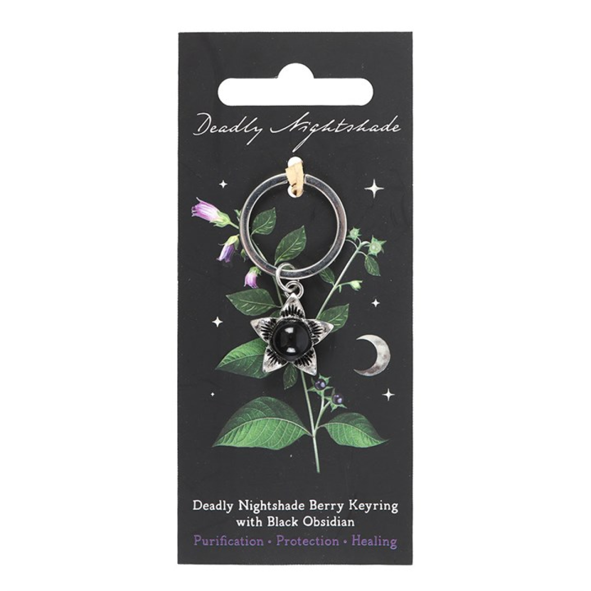 'Deadly Nightshade' Keyring with Black Obsidian