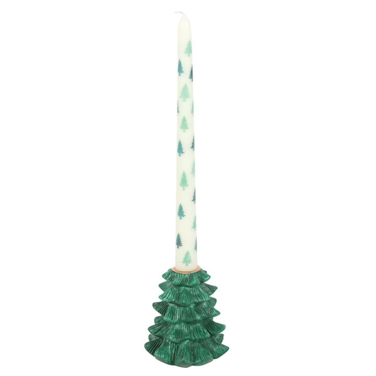 Green 'Fir Tree' Candle Holder with Taper Candle
