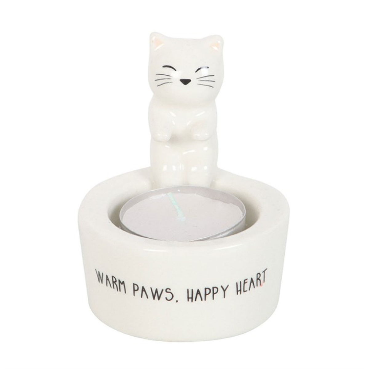 'Warm Paws, Happy Heart' Cat Tealight Holder