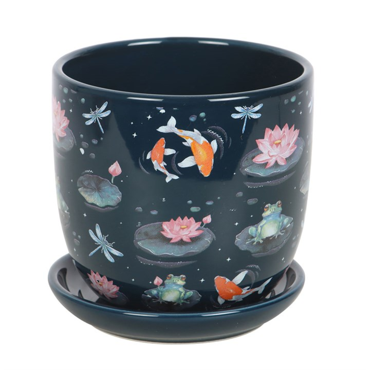 'Pond Print' Plant Pot with Saucer