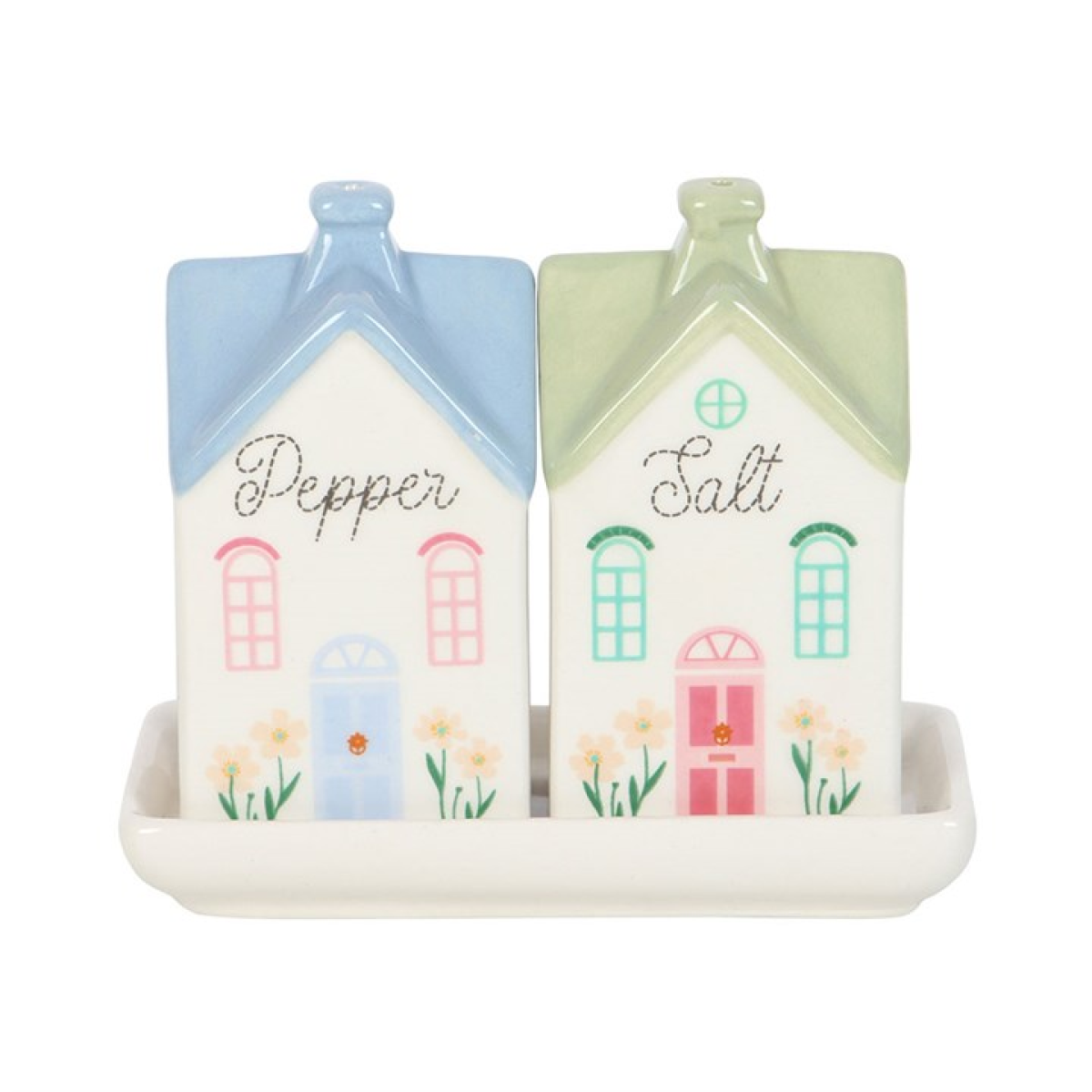 Pastel Town House-Shaped Salt and Pepper Shakers