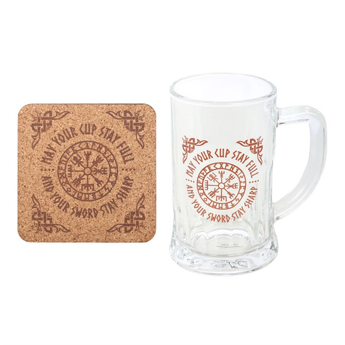 'Viking Compass' Glass Beer Tankard with Coaster ~ Gift Set