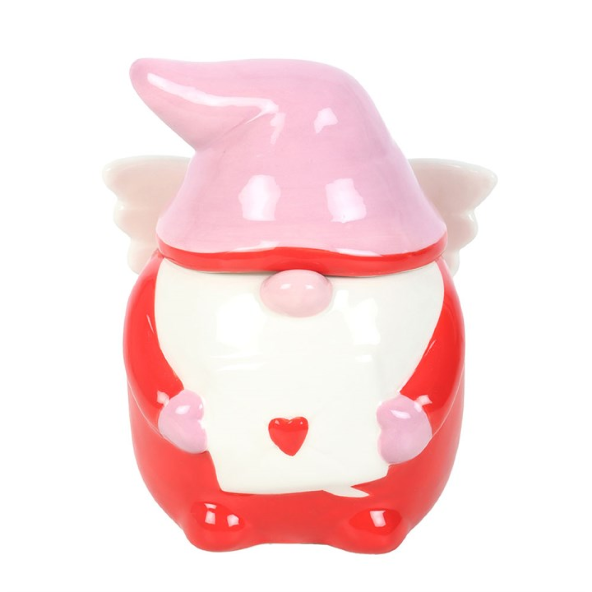 Cupid style scandi gonk ceramic wax melter and oil burner with removable hat, wings and love letter. 
