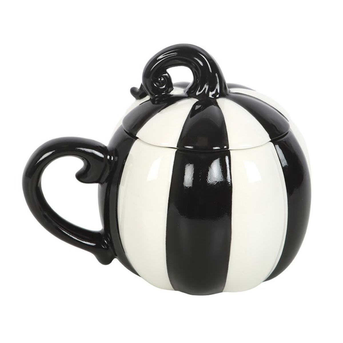 Monochrome Striped Pumpkin Lidded Mug