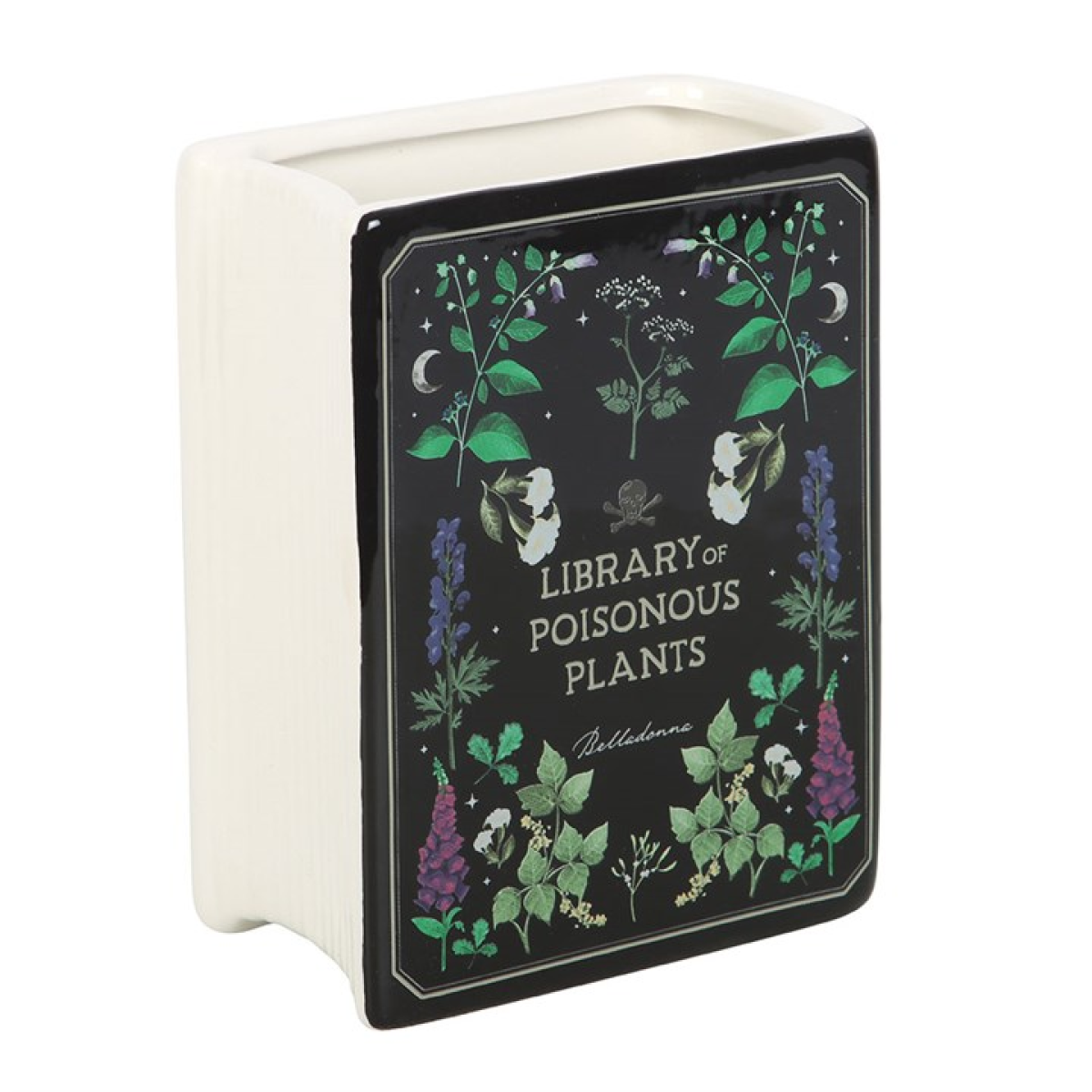 Library of Poisonous Plants book-shaped ceramic flower vase.