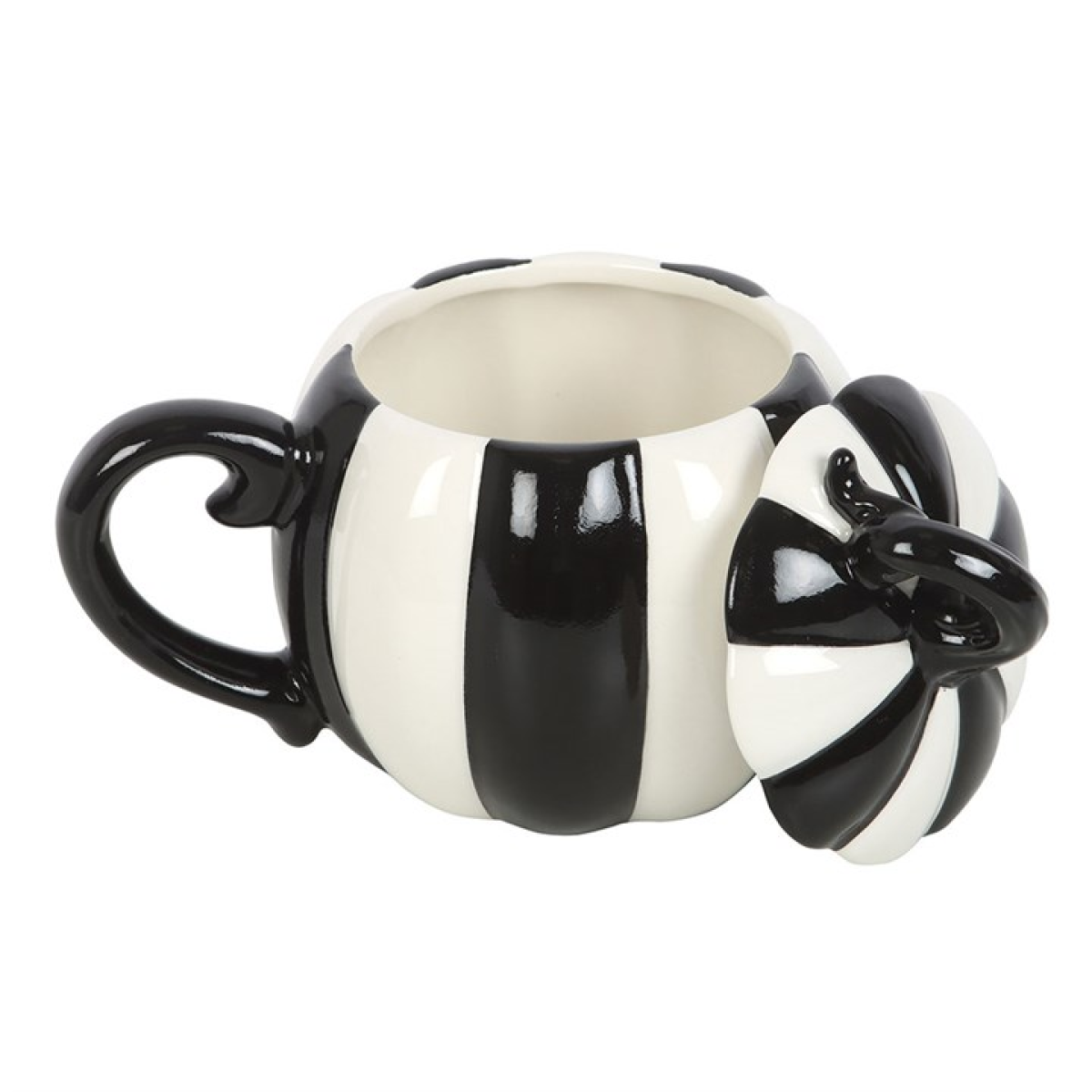 Monochrome Striped Pumpkin Lidded Mug