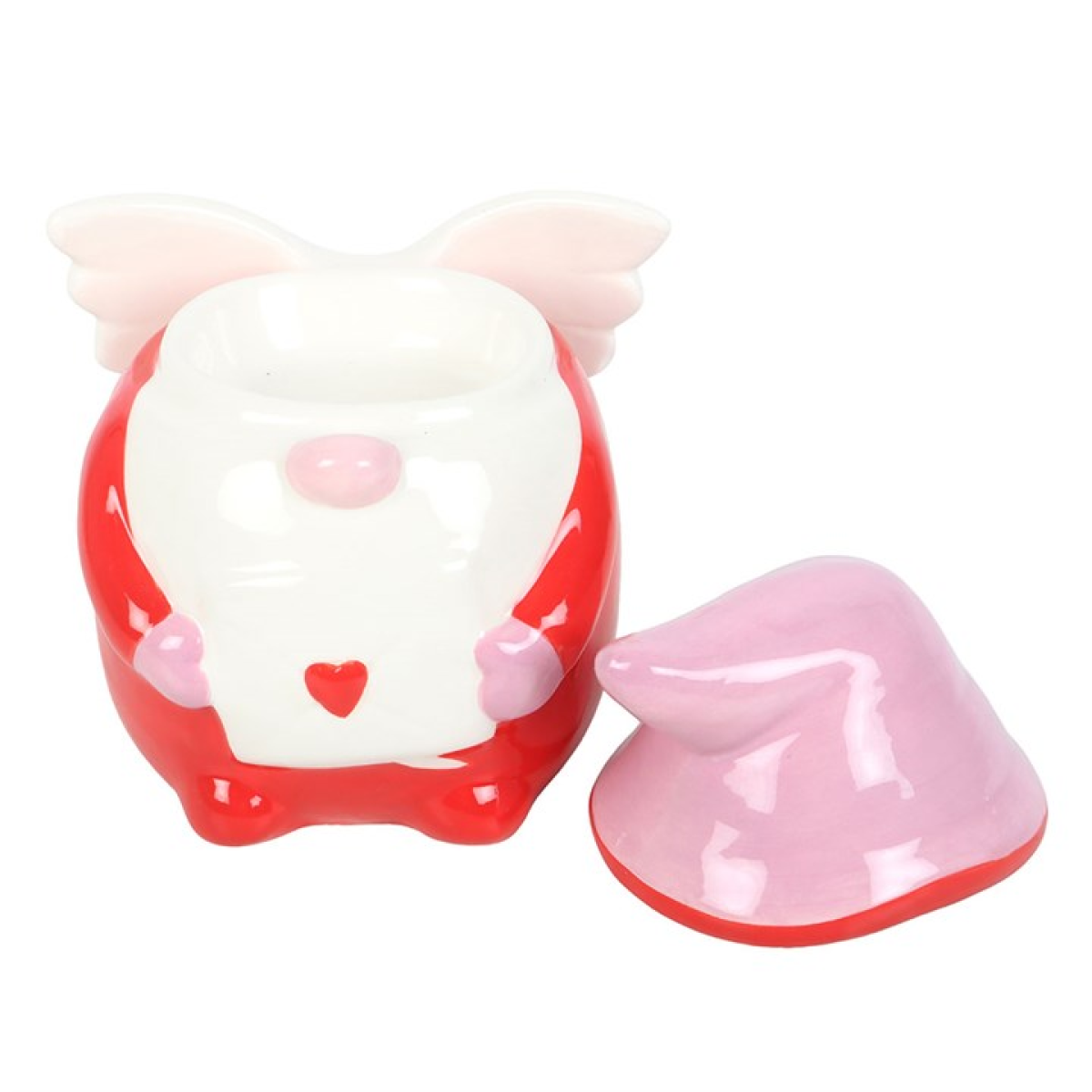 Cupid style scandi gonk ceramic wax melter and oil burner with removable hat, wings and love letter. 