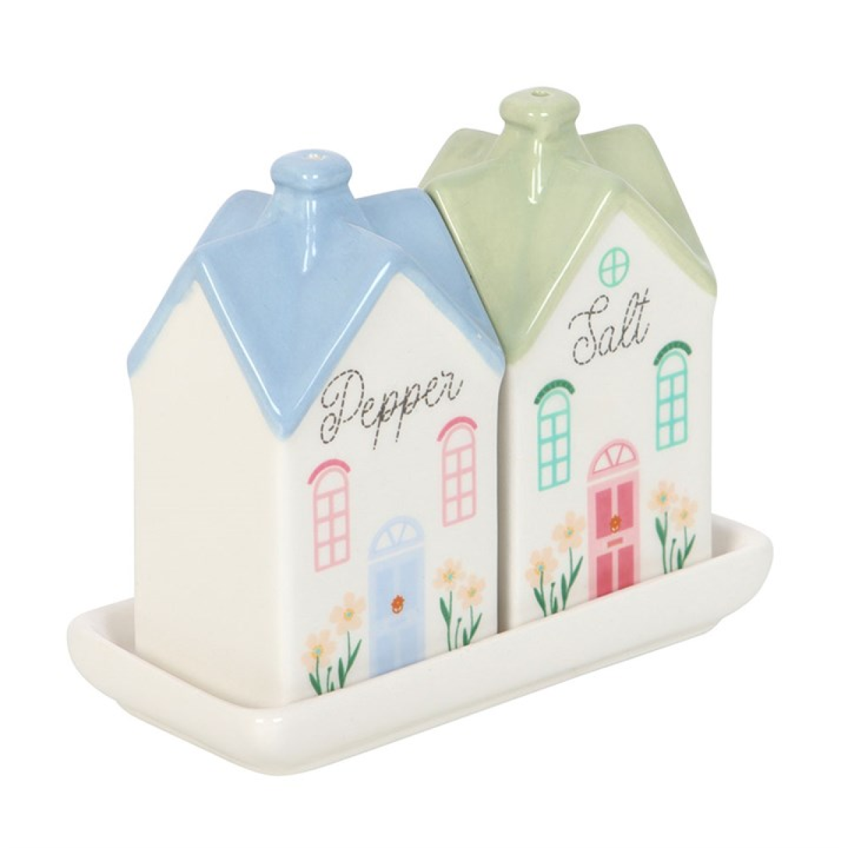 Pastel Town House-Shaped Salt and Pepper Shakers
