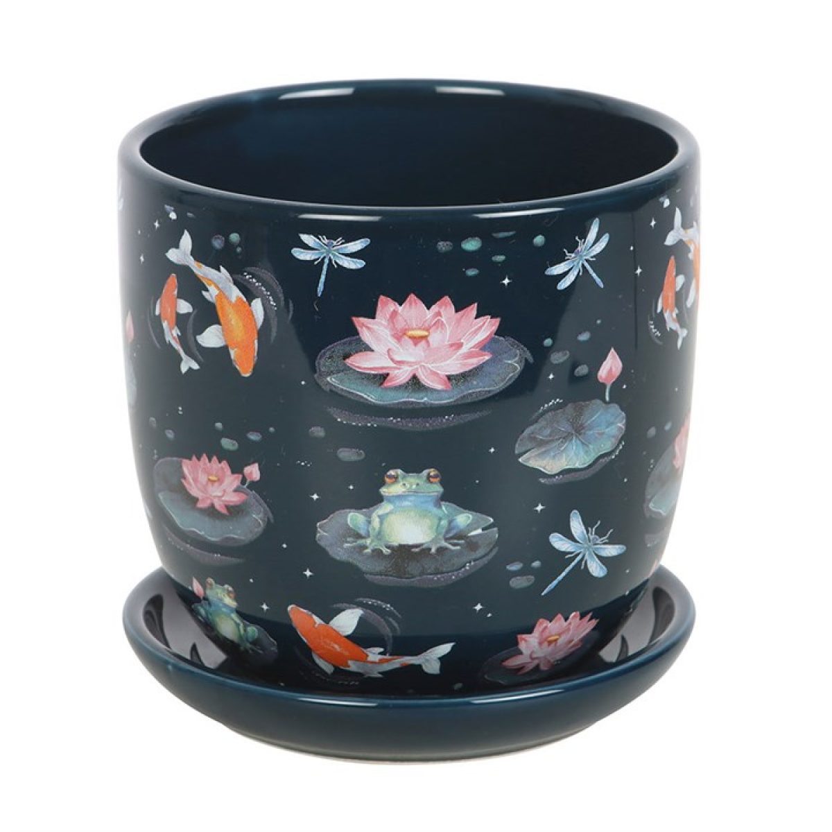 'Pond Print' Plant Pot with Saucer
