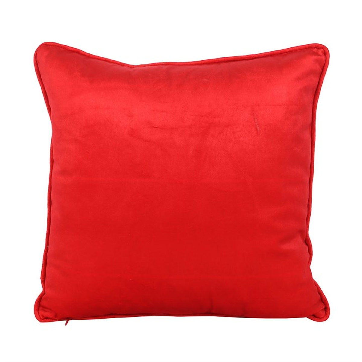 Red square christmas cushion with a trio of traditional nutcrackers and golden star embellishments. Reverse view.
