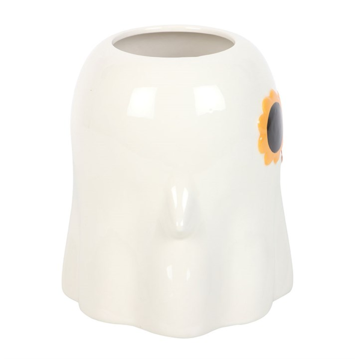 Groovy Ghost ceramic flower vase. Adorable ghost shape with 60s style sunflower sunglasses. 