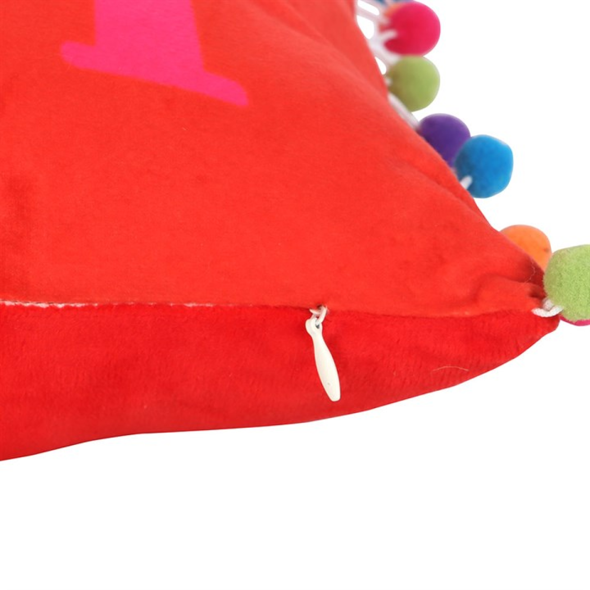 'Holly Jolly' Christmas Cushion with Pom Poms