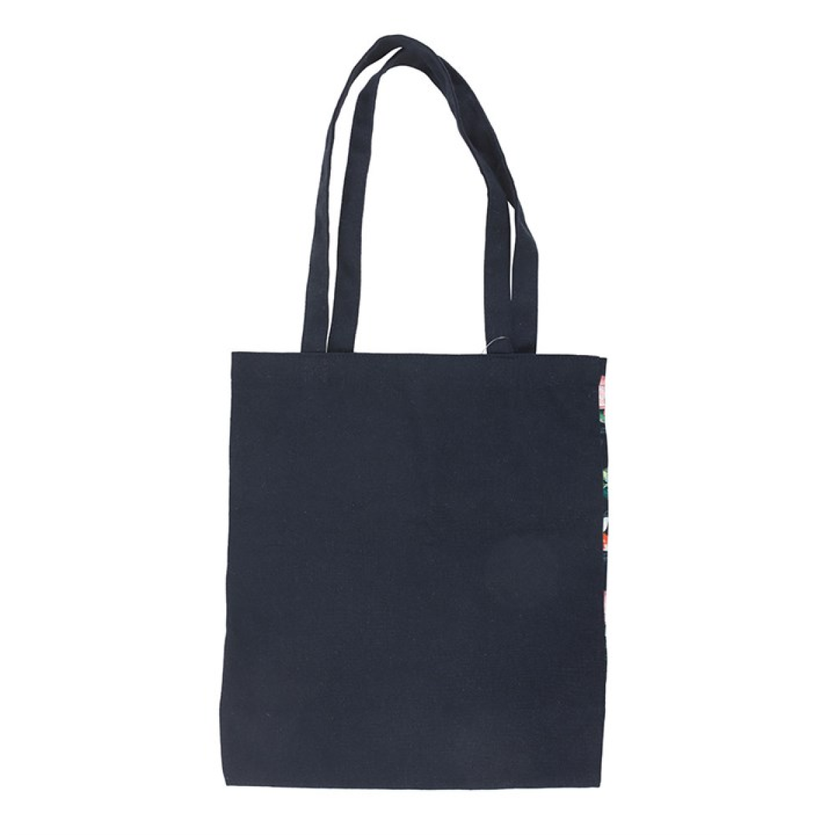 Navy canvas bag with koi and lily-pad motif. Reverse view. 