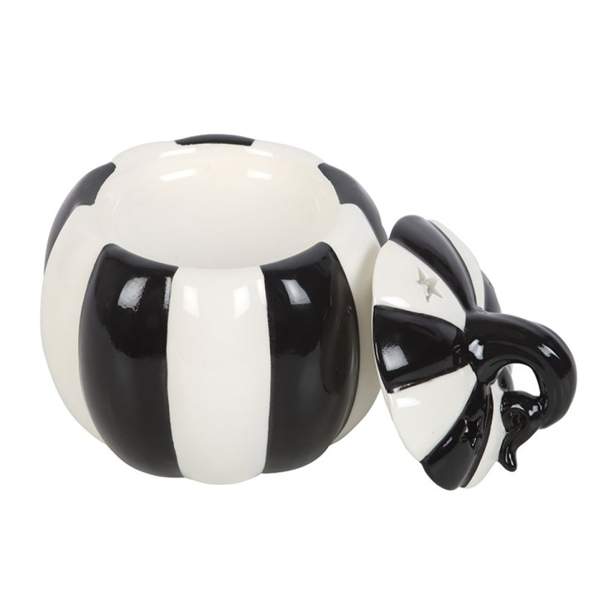 Black and White Striped Pumpkin Ceramic Wax Melter I Oil Burner