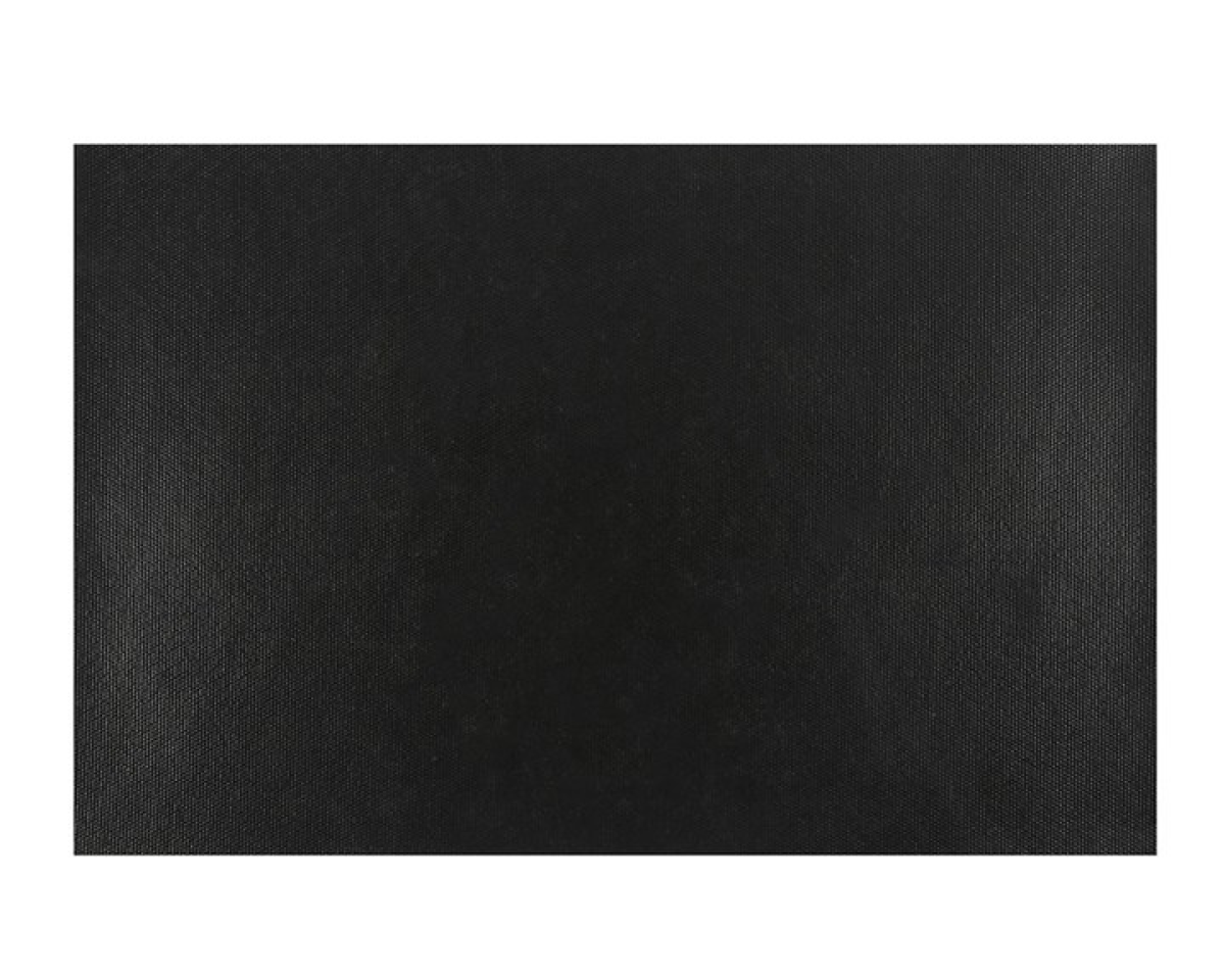 Black decorative doormat with 'Wicked Witches Welcome' text and a witch's hat graphic on black background. Reverse view.