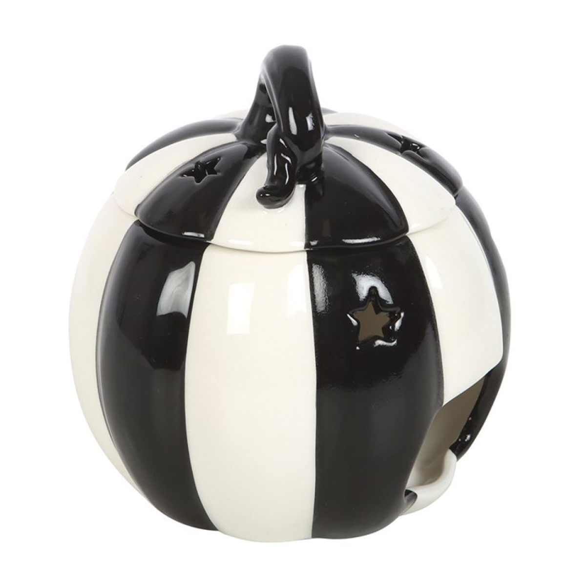 Black and White Striped Pumpkin Ceramic Wax Melter I Oil Burner