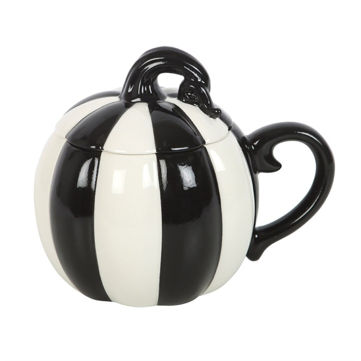 Monochrome Striped Pumpkin Lidded Mug