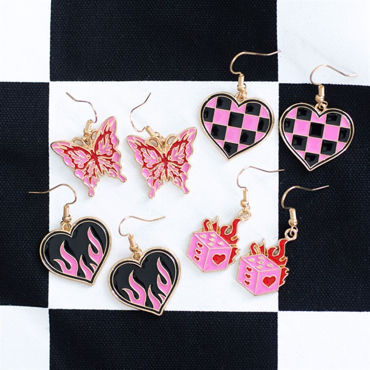 'Checkerboard' Heart Earrings