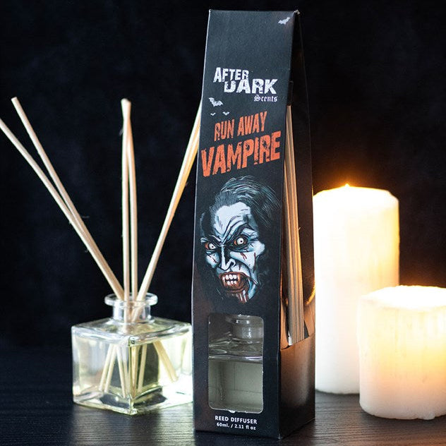 Run Away Vampire reed diffuser gift set. Complete with glass bottle, fragrance reeds and sandalwood fragrance oil.