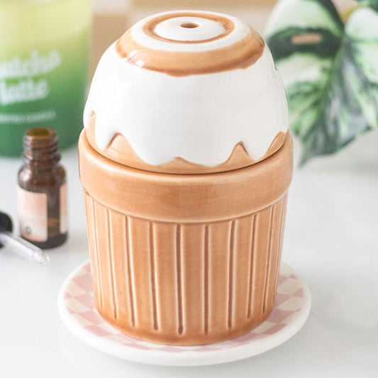 Cinnamon roll shaped ceramic wax melter and oil burner.