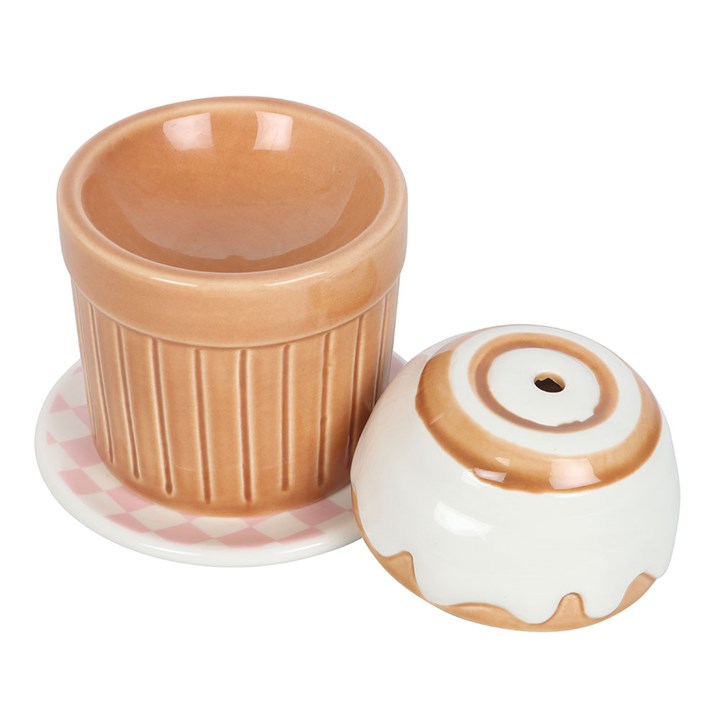 Cinnamon roll shaped ceramic wax melter and oil burner.