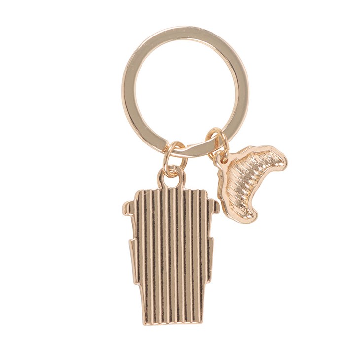 Coffee and croissant enamel keyring.
