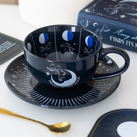 Blue Moon Phase Teacup and Saucer Set
