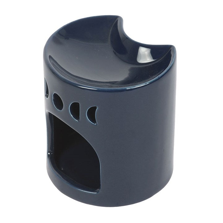 Blue ceramic crescent moon shaped oil burner.