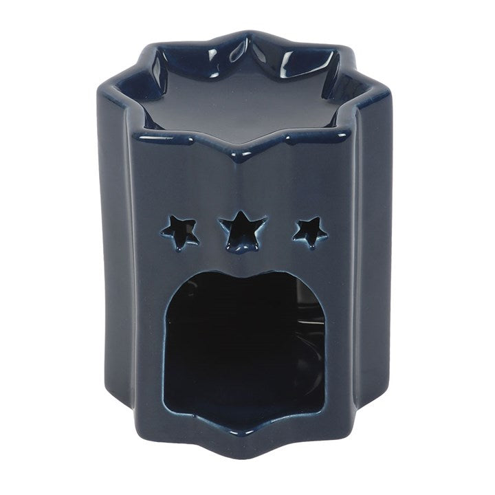 Blue ceramic oil burner, shaped like a celestial eight-point star. 