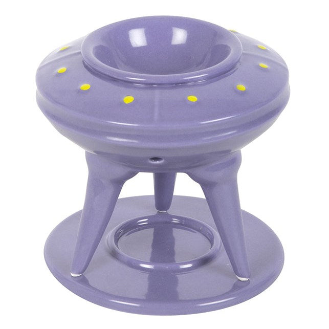 UFO shaped wax melter and oil burner with lime scented melt.