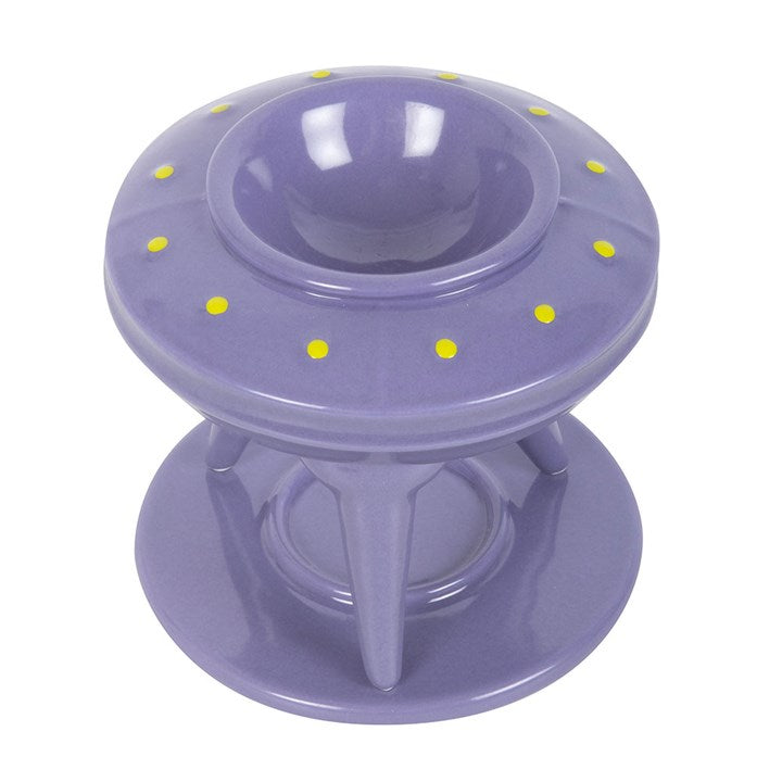 UFO shaped wax melter and oil burner with lime scented melt.