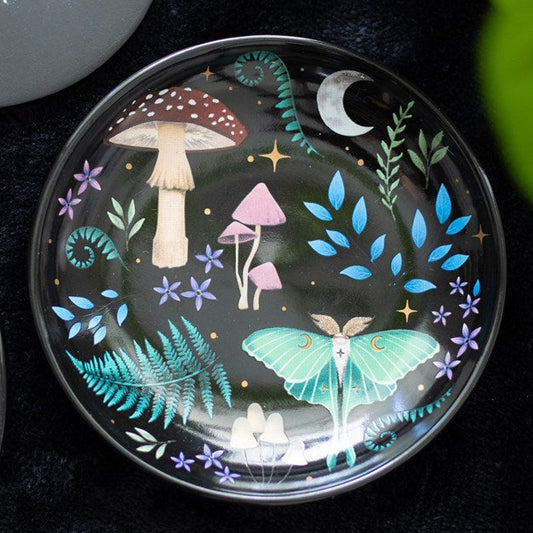 This beautiful trinket dish features stunning illustrations from a nocturnal landscape including colourful fauna, magical mushrooms and a moon-lit luna moth.